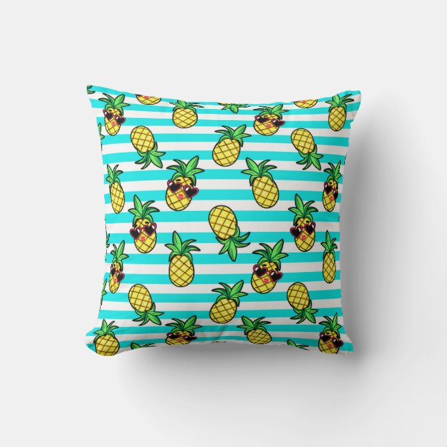 Tropical Pineapples: Retro Sunglasses Pattern. Cushion (Front)
