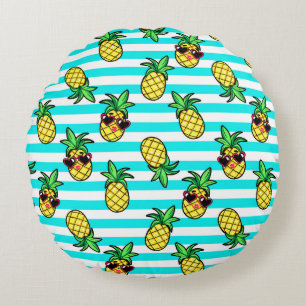 Tropical Pineapples: Retro Sunglasses Pattern. Round Cushion