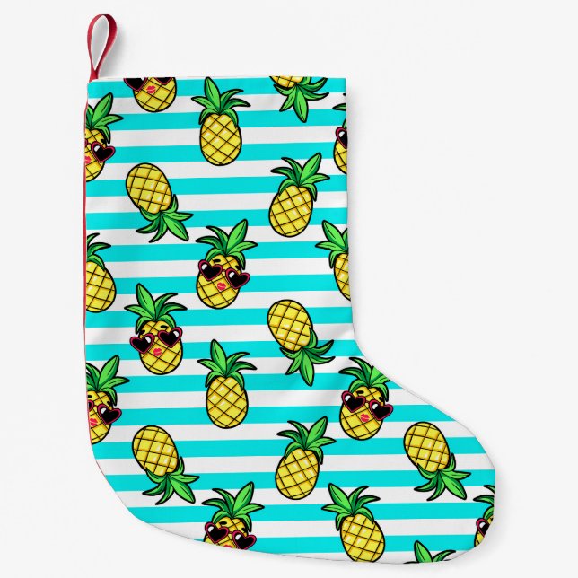 Tropical Pineapples: Retro Sunglasses Pattern. Small Christmas Stocking (Front)
