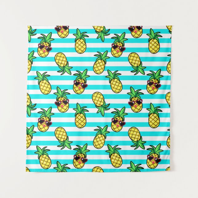 Tropical Pineapples: Retro Sunglasses Pattern. Tapestry (Front)