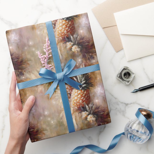 Tropical Pineapples Sparkle Birthday Wrapping Paper (Gifting)