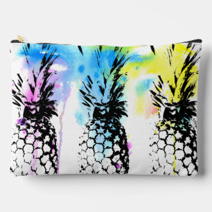 Tropical Pineapples Watercolor Splash Accessory Pouch