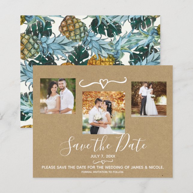 Tropical Pineapples Wedding Photo Save the Date (Front/Back)