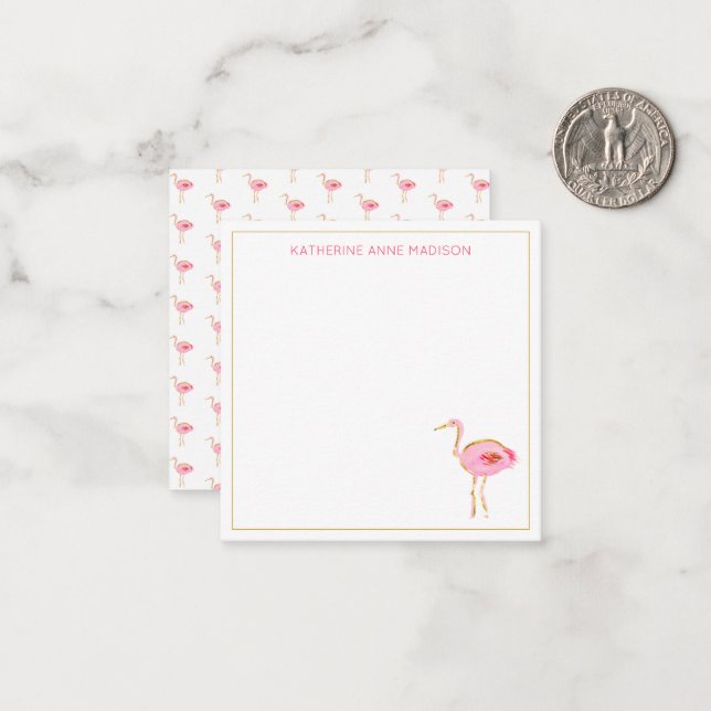 Tropical Pink and Gold Flamingos Card (Front/Back In Situ)