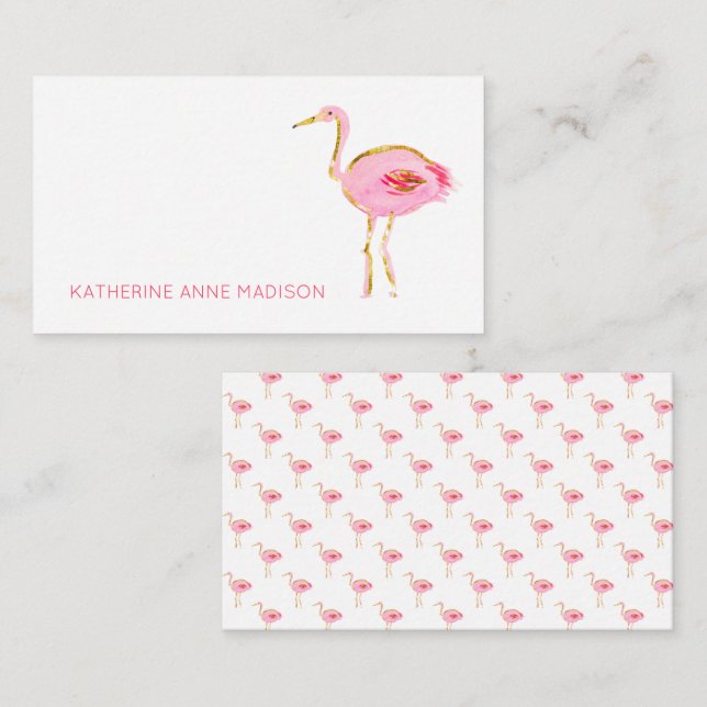 Tropical Pink and Gold Flamingos Card (Front/Back)