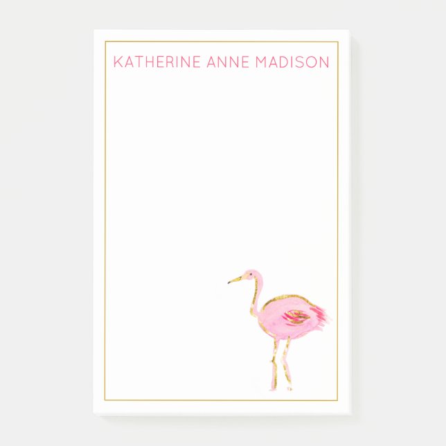 Tropical Pink and Gold Flamingos Post-it Notes (Front)