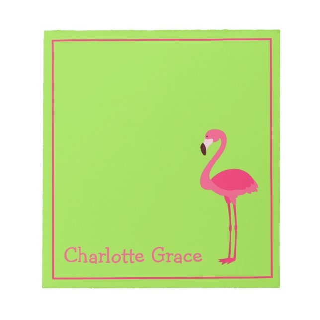 Tropical Pink and Green Flamingo Personalised Notepad (Front)