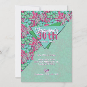 Tropical Pink and Green Floral Birthday Invitation