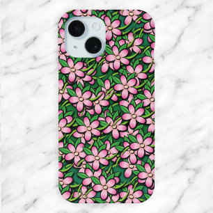 Tropical Pink and Green Floral Pattern iPhone 15 Case