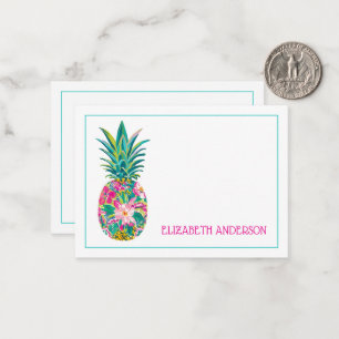 Tropical Pink and Green Floral Pineapple Card