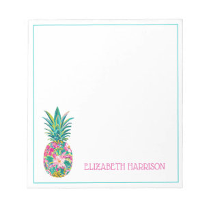 Tropical Pink and Green Floral Pineapple Notepad