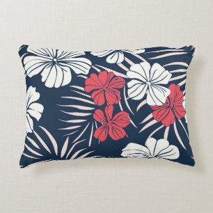 Tropical Pink and Navy Floral Decorative Cushion
