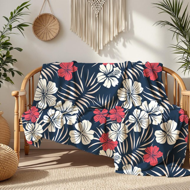 Tropical Pink and Navy Floral Fleece Blanket (Creator Uploaded)