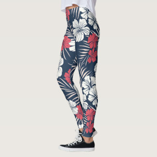 Tropical Pink and Navy Floral Leggings