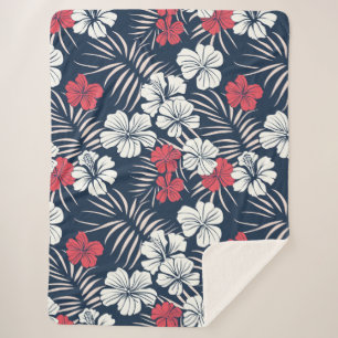 Tropical Pink and Navy Floral Sherpa Blanket