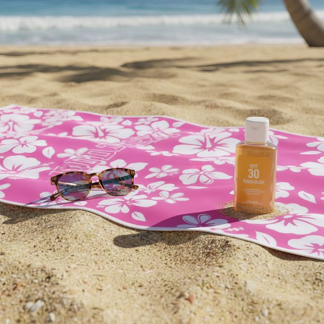 Tropical Pink Beach Flowers Beach Towel (pink beach flowers)