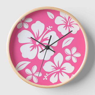 Tropical Pink Beach Flowers Clock
