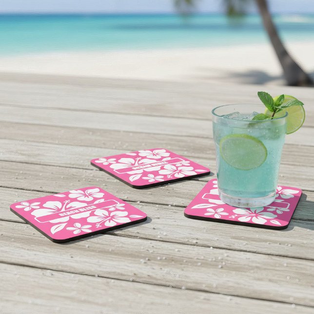 Tropical Pink Beach Flowers Coaster (tropical pink coasters)