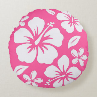 Tropical Pink Beach Flowers Round Cushion
