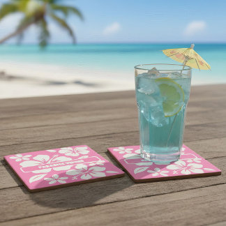 Tropical Pink Beach Flowers Stone Coaster