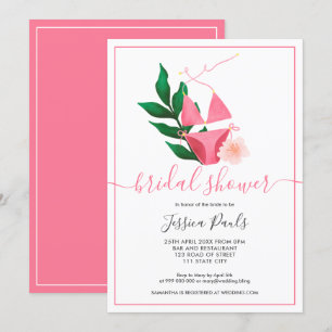 Tropical pink bikini floral summer bridal shower invitation