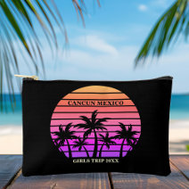 Tropical Pink Black Palm Trees Custom Beach Accessory Pouch