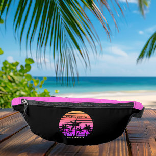 Tropical Pink Black Palm Trees Custom Girls Trip Bum Bags