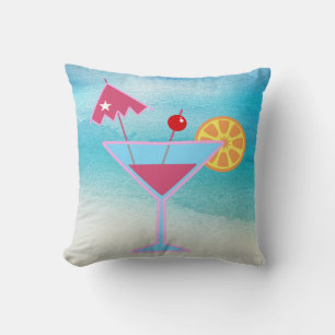 Tropical Pink & Blue Cocktail Abstract Sea Cushion