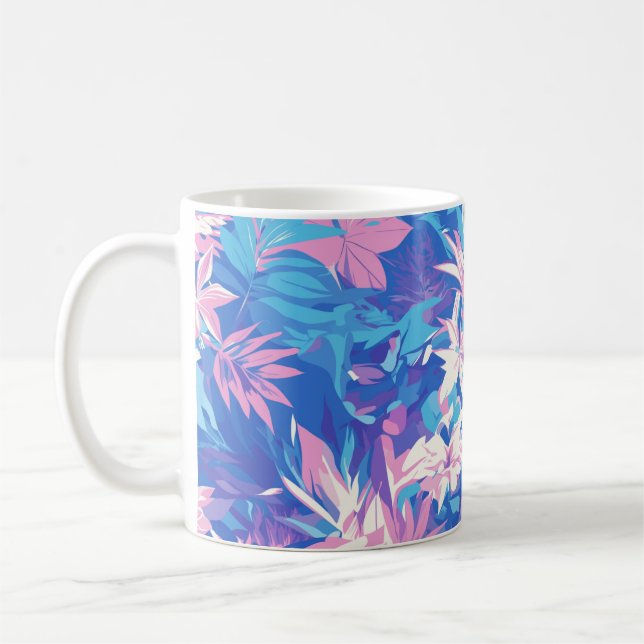 🌺 Tropical Pink & Blue Floral Pattern - Fresh & V Coffee Mug (Left)