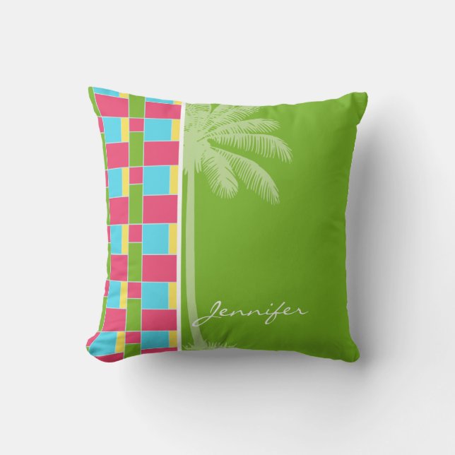 Tropical Pink, Blue, Green, & Yellow Cushion (Front)