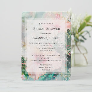 Tropical Pink Blush Hibiscus Flowers Bridal Shower Invitation