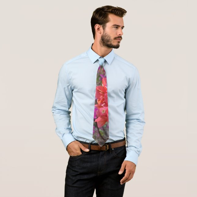 Tropical Pink Bougainvillea Floral Tie (In Situ)