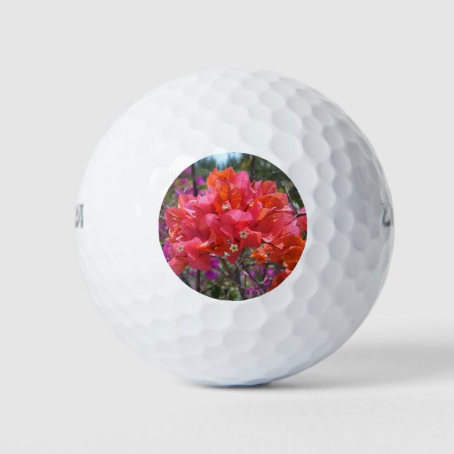 Tropical Pink Bougainvillea Island Floral Golf Balls (Front)