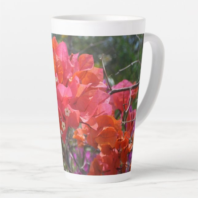 Tropical Pink Bougainvillea Island Floral Latte Mug (Right Angle)