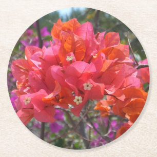 Tropical Pink Bougainvillea Island Floral Round Paper Coaster