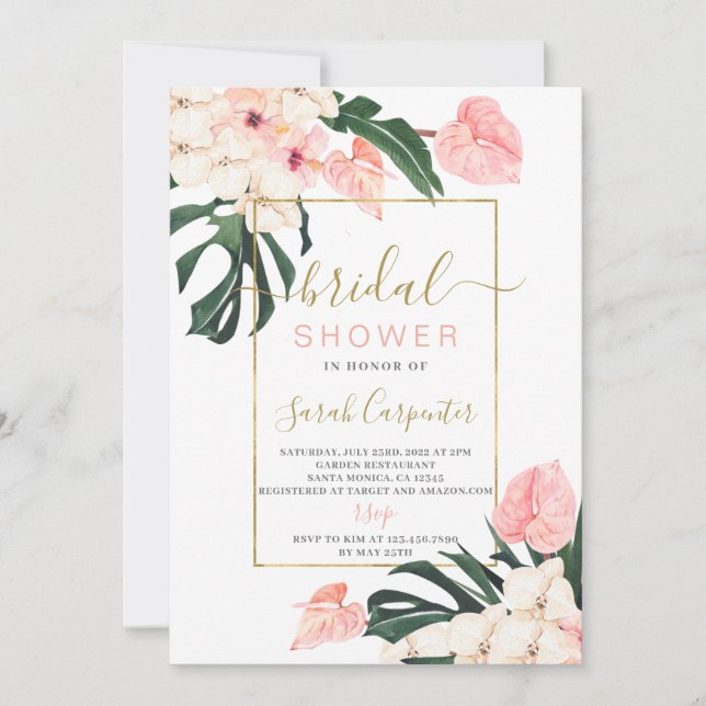 Tropical Pink Bridal Shower invitation (Front)