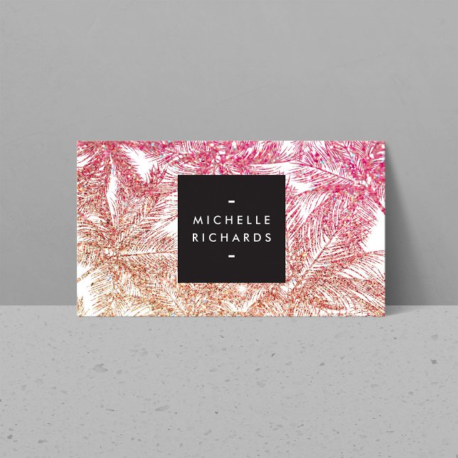Tropical Pink/Bronze Glitter Palms Business Card (Creator Uploaded)