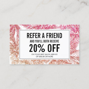 Tropical Pink/Bronze Glitter Palms Referral Card