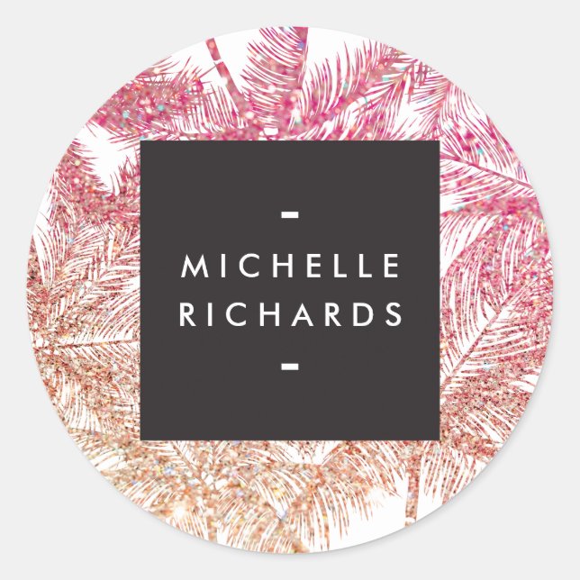 Tropical Pink/Bronze Glitter Palms Stickers (Front)