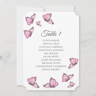 Tropical pink butterflies. Wedding Seating charts Invitation
