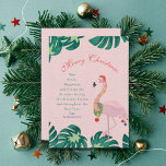 Tropical Pink Christmas Flamingo Santa Hat Baubles Holiday Card<br><div class="desc">Tropical Pink Christmas Flamingo Red Santa Hat Yellow Fairy Lights Blue Baubles Holiday Card</div>