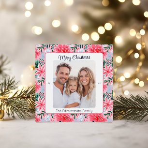 Tropical Pink Christmas Floral Photo Holiday Card