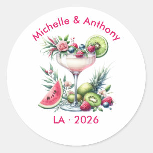 Tropical Pink Cocktail Wedding Classic Round Sticker