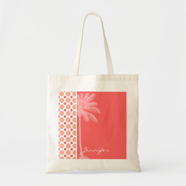 Tropical Pink & Coral Polka Dots Tote Bag (Front)