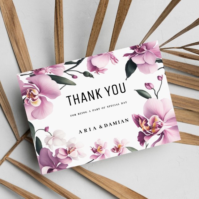 Tropical pink elegant orchid floral Thank You  Invitation (Tropical pink elegant orchid floral Thank You)
