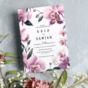 Tropical pink elegant orchid floral Wedding Invitation