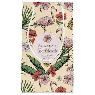 Tropical Pink Flamingo and Hibiscus Bachelorette Small Gift Bag