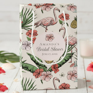 Tropical Pink Flamingo and Hibiscus Bridal Shower Small Gift Bag