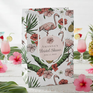Tropical Pink Flamingo and Hibiscus Bridal Shower Small Gift Bag