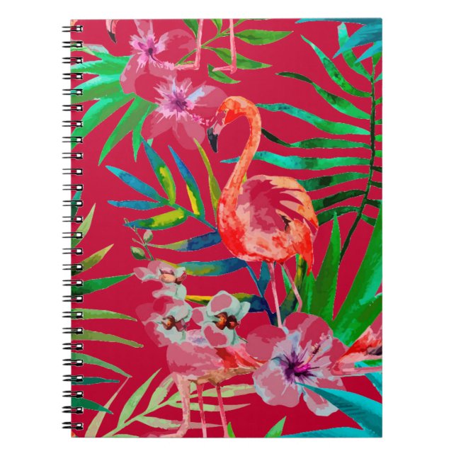 Tropical pink flamingo art notebook (Front)